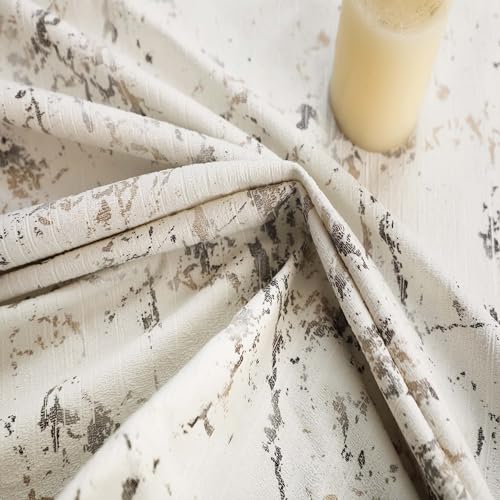 Heavy Thick Velvet Curtains Glitzy Printed Eyelet Ring Top Blackout Thermal Insulated Pair Panels for Bedroom Living Room Window Drapes (Cream, 66 x 90 in (168 x 228 cm)) - Image 4