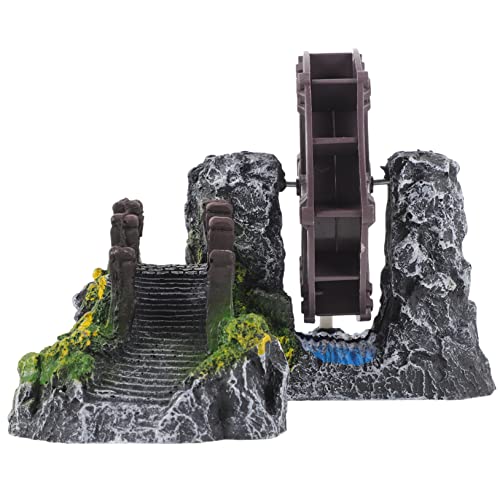 MERRYHAPY Pont Décoratif Aquarium Miniature avec Roue à Eau Ornement De Paysage De Bonsaï Compacte Statue Résistante pour Décor Étang Et Aménagement Aquarium