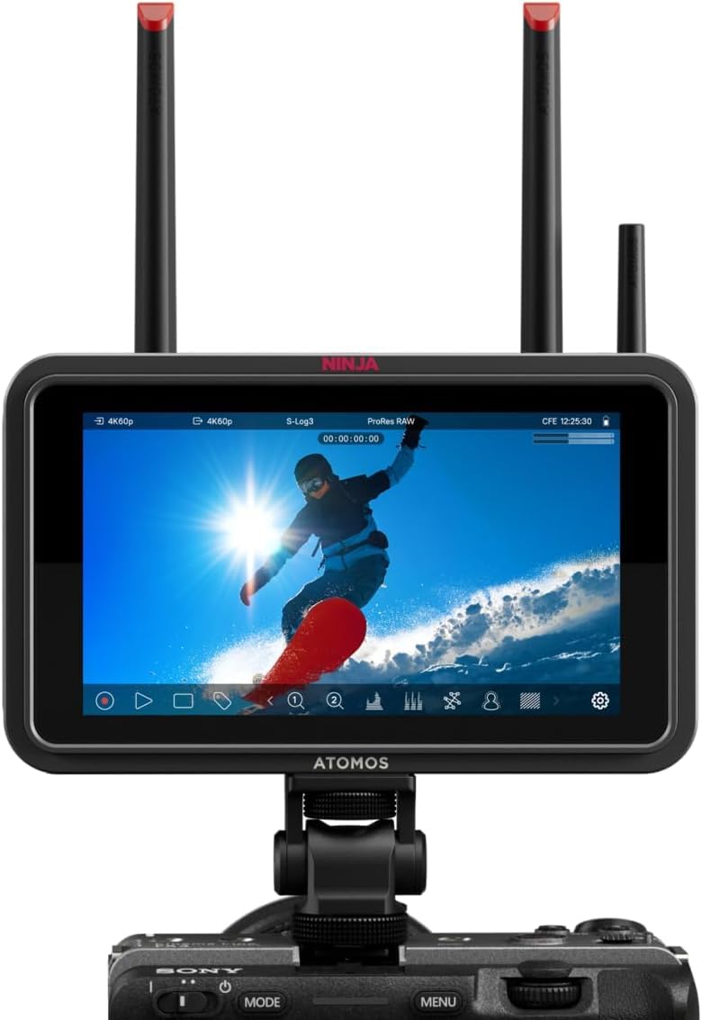 Atomos Ninja TX Kamera Monitor Field Monitor & Monitor Recorder – 5 Zoll HDR On-Camera Monitor, 1500 Nits, 8K ProRes RAW, HDMI 2.0 / 12G-SDI, Wi-Fi 6E, NDI HX3