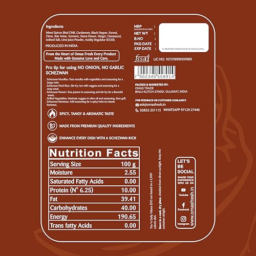 Image of Omas Fresh Jain We-Desi Schezwan Seasoning | No Onion, No Garlic Masala Best for Making Noodles, Pasta, Fried Rice, Nachos (250g, Schezwan)