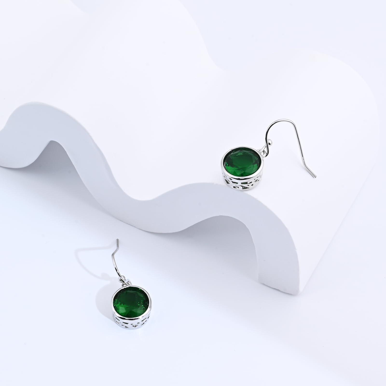 Silber Hängeohrringe mit Smaragd Kristallen für Damen Mädchen, Handgefertigte Haken Ohrhänger, Hypoallergenene Silberohrringe als Geburtstag Geschenk Hochzeit Schmuck