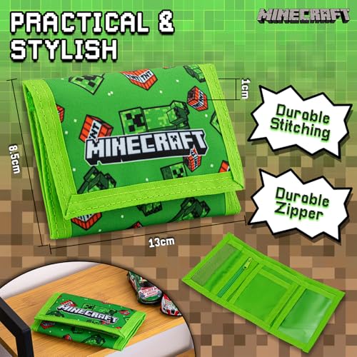 Minecraft Boys Wallet For Kids With Zip Coin Pocket Gaming Merchandise Gift For Boys - 4