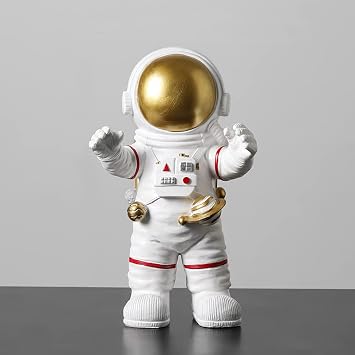 Astronaut Desktop Ornaments, Funny Creative Resin Spaceman Planet Figure Sculpture for Indoor Home Bedroom Living Room Book Shelf Office Table Decor, Gifts for Spaceman Lover Gold 1