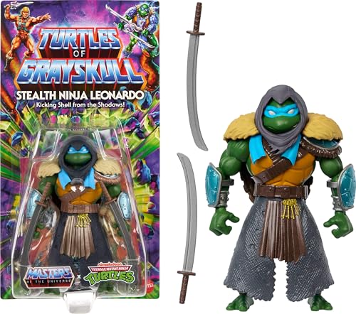 Masters of the Universe MOTU Turtles of Grayskull Stealth Ninja Leonardo, figura de ação com acessórios, inspirado nas tartarugas ninja, presente de brinquedo para meninos e meninas + 6 anos, HTH17