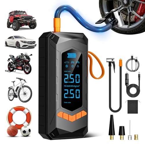 Image of 180 PSI Tire Inflator Portable Air Compressor, 8X Faster Portable Air Pump with Powerful Battery, Digital Pressure Gauge for Cars, Bikes & Motorcycle Tires, Ball