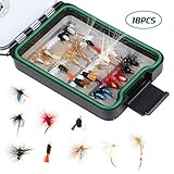 RUNCL Fly Fishing Flies Assortment, 18/36/60pcs Hand-Tied Fly Fishing Lures - Dry Flies, Wet Flies, Nymphs, Emergers, Streamers - Mustad Hooks, Waterproof Fly Box