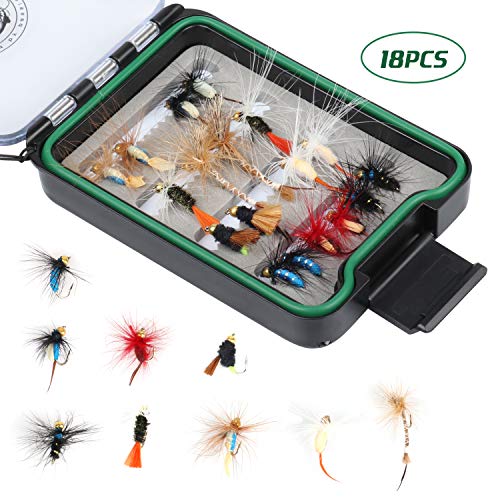 RUNCL Fly Fishing Flies Assortment, 18/36/60pcs Hand-Tied Fly Fishing Lures - Dry Flies, Wet Flies, Nymphs, Emergers, Streamers - Mustad Hooks, Waterproof Fly Box