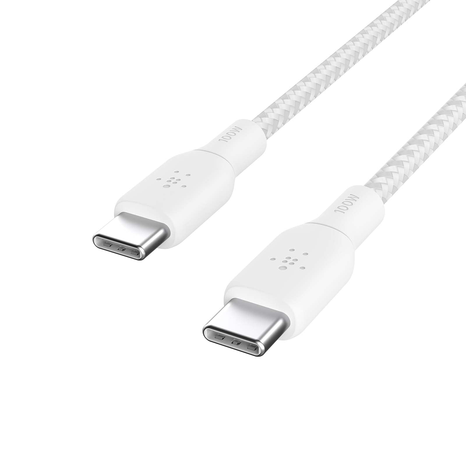 Belkin USB-C/USB-C-Kabel, 100 W Power Delivery USB-IF-zertifiziertes 2.0-USB-C-Ladekabel mit doppelt geflochtenem Nylonmantel, iPhone 17, 16,15, iPad Pro, MacBook, Galaxy S24, Pixel, 2 m - Weiß