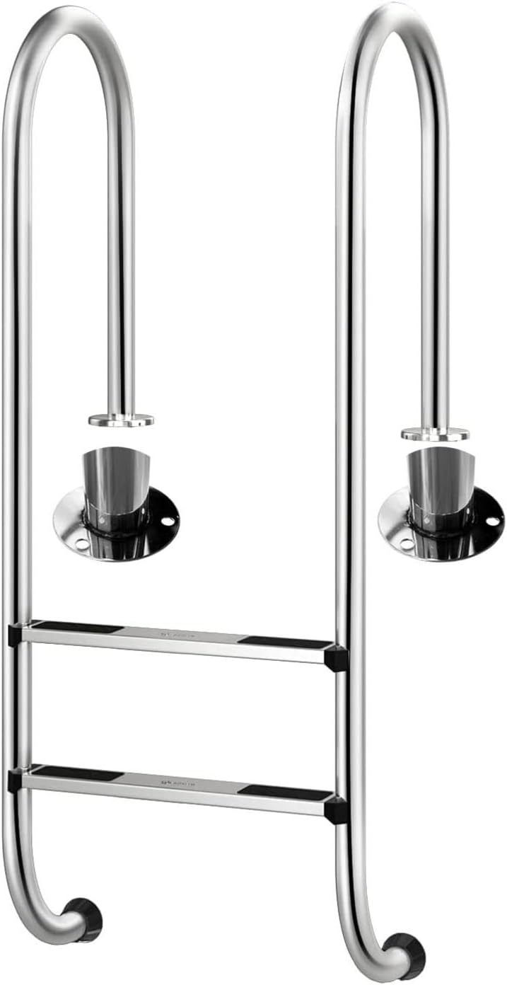 Stainless Steel Inground Pool Ladder, Swimming Pool Ladder, Anti-Slip Rubber Feet Stairs Ladder, 200kg Weight Capacity Easy Assembly