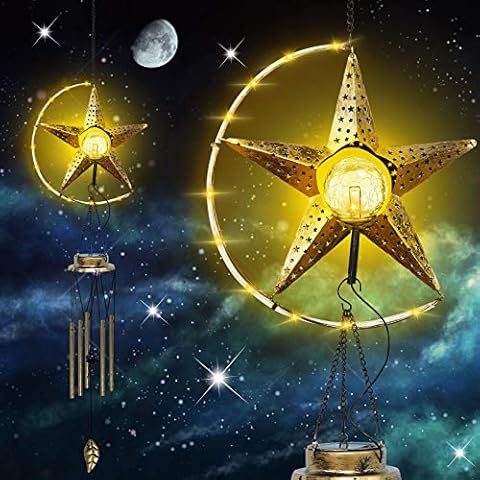 Solar wind chimes, energy Night lighted wind chimes for outside, Garden Decor Retro Large windchimes outdoors Wind Bells, Gifts for Mothers Day, Music wind chimes outdoor clearance (solar star) Cover