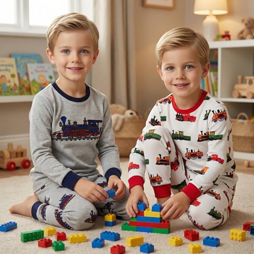 Image of DAUGHTER QUEEN Boys Pajamas 4 Pieces Long Set 100% Cotton Sleepwear Size 18 Months-12 Years