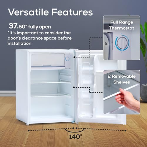 Image of Igloo 2.6 Cu.Ft Mini Fridge with Freezer- Single Door Compact Refrigerator with Glass Shelves for Homes, Dorms & Offices- Keep Snacks, Drinks & Frozen Foods Cool with Temperature Control Fridge- White