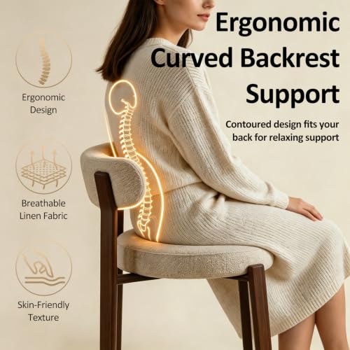 Butacos modernos tapizados, set de 2 unidades, asiento acolchado grueso y reposapiés, patas metálicas con acabado nuez, color beige miniatura 5