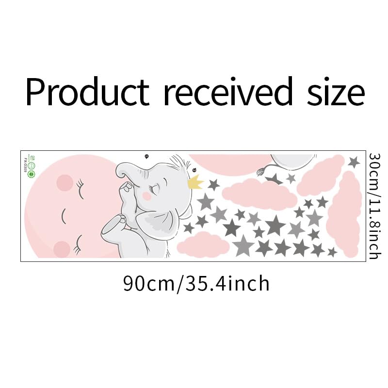 Image of Cute Elephant Sleeping on The Moon with Stars Wall Stickers Nursery Decor Wall Decals for Kids Boys Girls Bedroom Daycare Classroom Playroom and Kids Room-Self-Adhesive