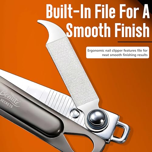 Image of Beaute Secrets Ingrown Nail Clipper with Slanted Curved Blade | Stainless Steel Toenail Cutter for Thick Nails | Angled Precision Nail Clippers for Seniors, Men & Women | Anti-Slip Grip Nail Cutter, Silver