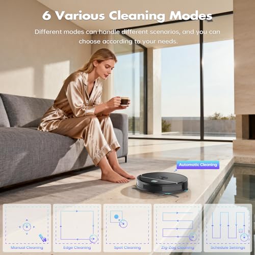Image of ECOHOME Robot Vacuum and Mop Combo,3500Pa Powerful Suction, with Wi-Fi /App /Remote,2 in 1 Mopping Robot Vacuum Cleaner,Dustbin and Watertank, for Pet Hair,Hard Floors and Low Pile Carpet Black