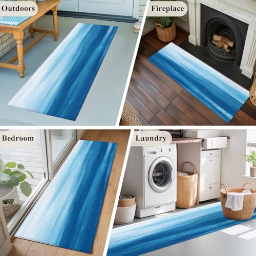 Tapete corredor azul moderno 2x6 pies antideslizante lavable miniatura 6