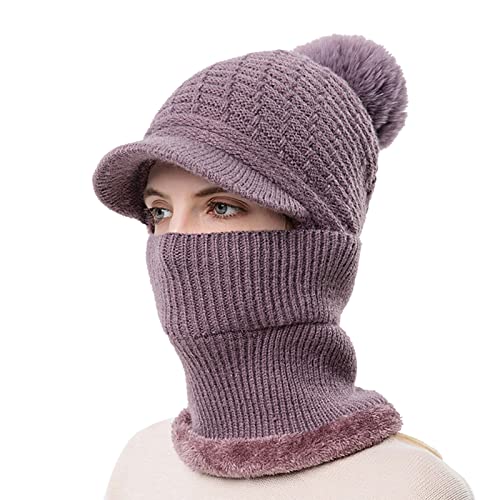 Generisch Disfraces de carnaval para niños y mujeres, invierno, gorros cálidos, gorro de lana, bufanda integrada, gorro de protección auditiva, gorro de punto, disfraz para hombre, morado, Talla única