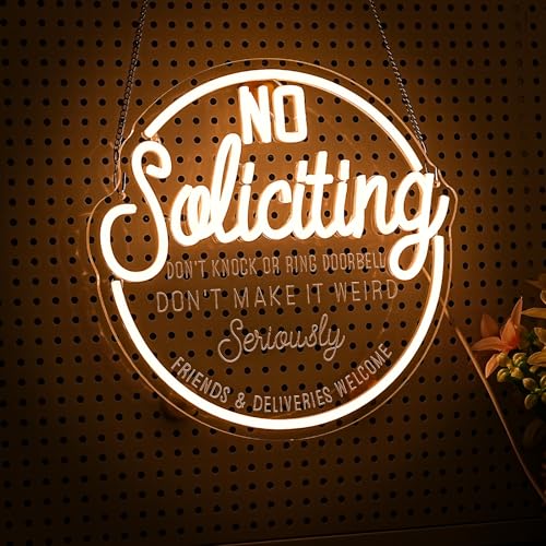 Image of No Soliciting Neon Sign USB LED for Office & Retail Store Decor