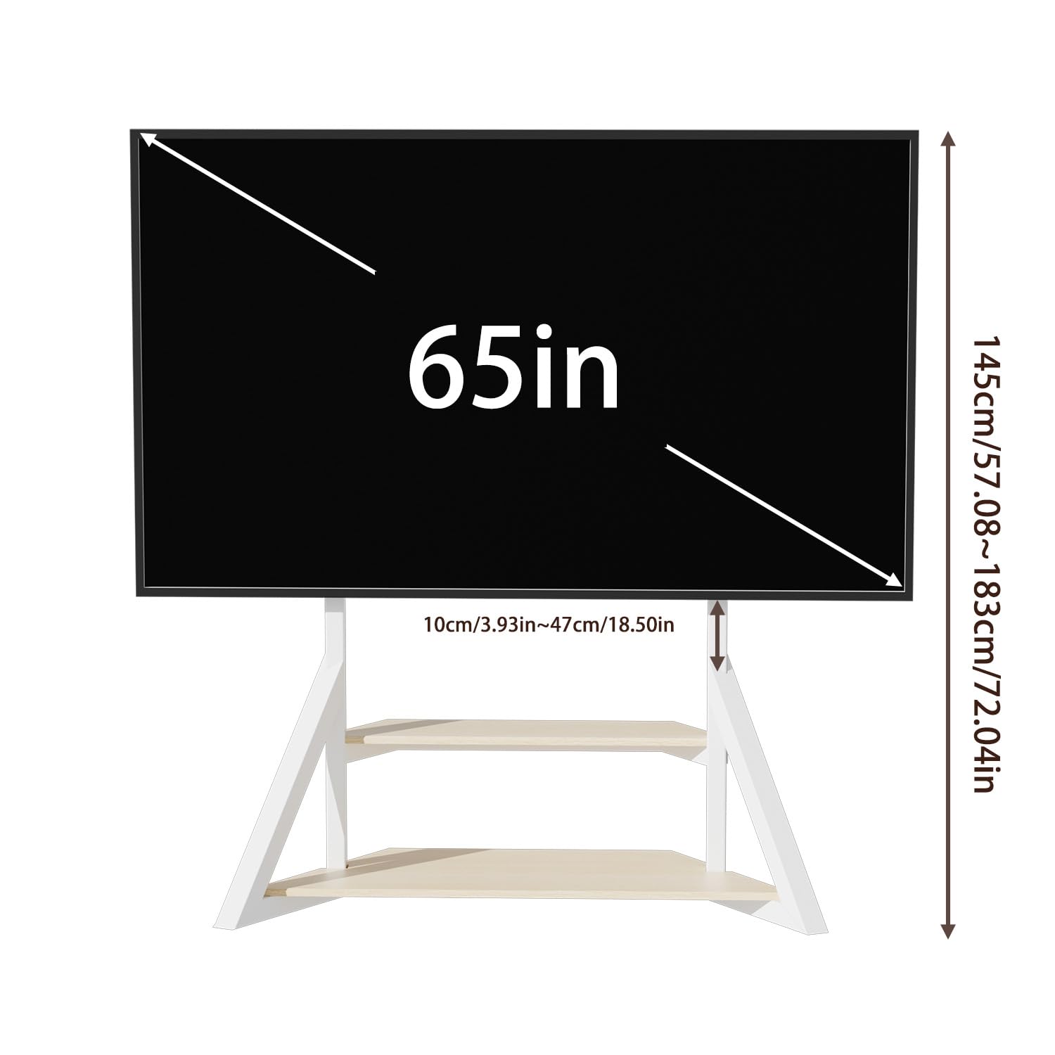 UNHO Supporto TV da Pavimento con Ruote Bianco: Supporto TV Mobile con Rotelle per 65-100 Pollici, Peso Max 100kg Base Solida per Schermi Giganti, Max VESA 800x600mm, Regolabile in Altezza
