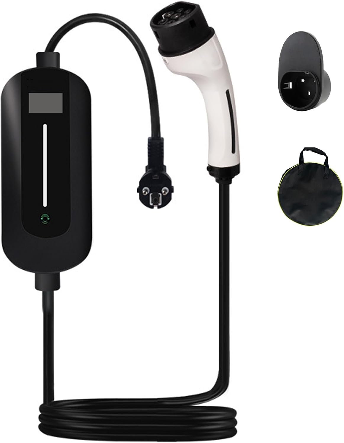 PLKEQS Cargador de Coche eléctrico 3.5kW 1-Fase Ajustable 8-16A estación de Carga móvil/Cable de Carga Wallbox Tipo 2 con Pantalla LED/Temporizador/Bolsa de Almacenamiento for EVs & PHEV,10m