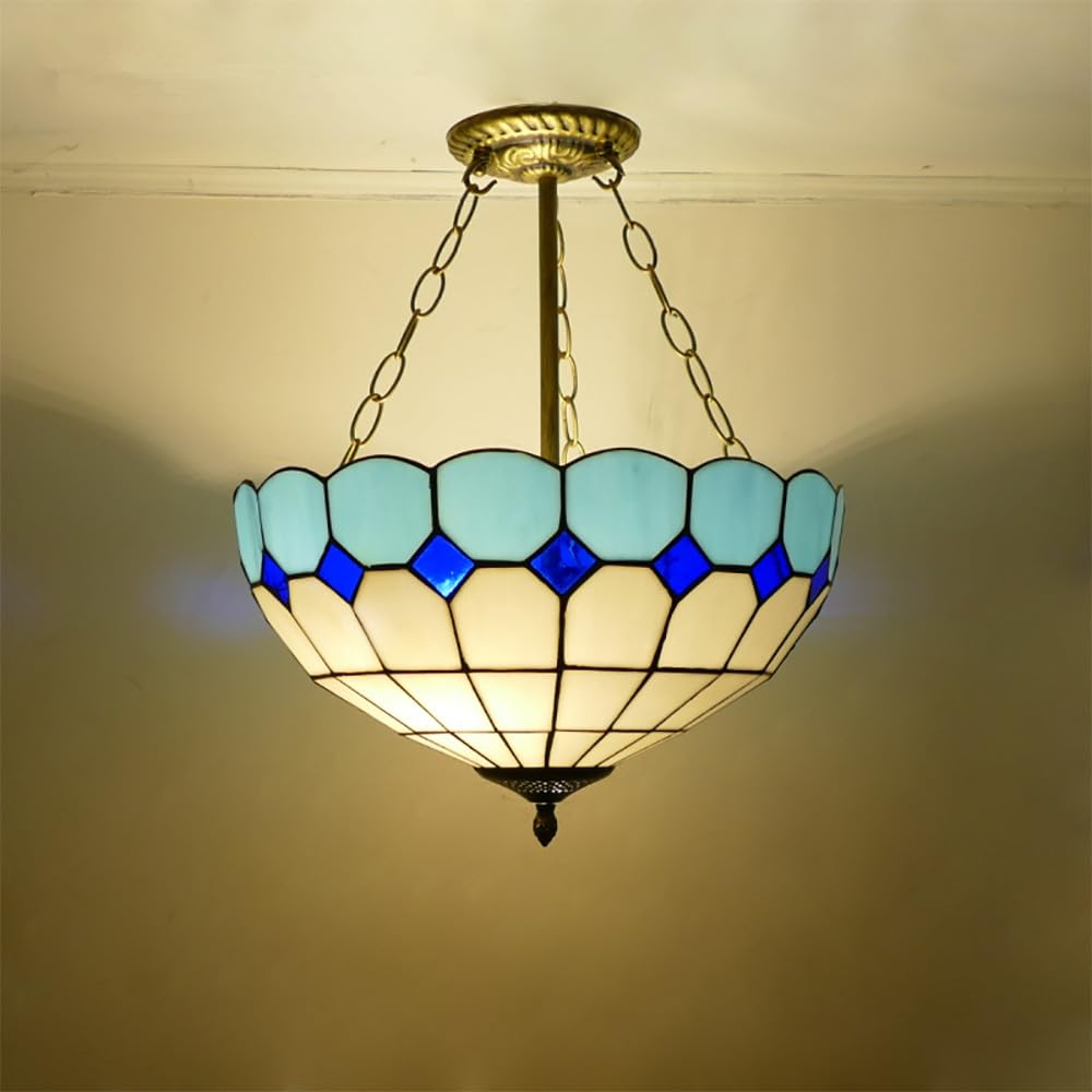 SXECAEPS Contemporary Color Glass Pendant Lights American Countryside Art Living Room Restaurant Bedroom Hotel Corridor Chandelier (K D40CM)