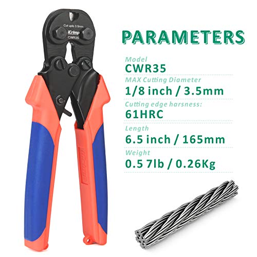 Image of iCrimp Wire Rope Cutter for Max 3.5mm Stainless Steel Cable | CWR35 cutter, 61HRC hard cutting blade, labor saving ratchet, for copper piano bike marine fence aircraft cables