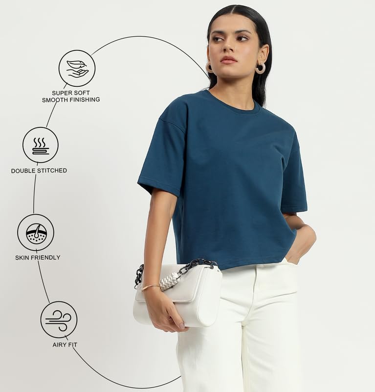 Image of Sleepynuts Women Oversized T-Shirt 220 GSM Heavyweight Cotton Rich Baggy Fit Drop Shoulder Round Neck Half Sleeve