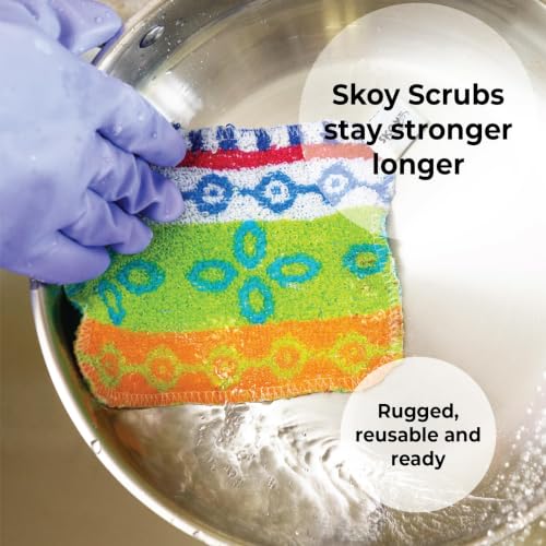 Image of Skoy Scrub, 50-Pack Reusable, Non-Scratching Dish Scrubber for Kitchen and Household Cleaning, Planet-Friendly, Dishwasher Safe Soft Scrub, Assorted Colors and Designs