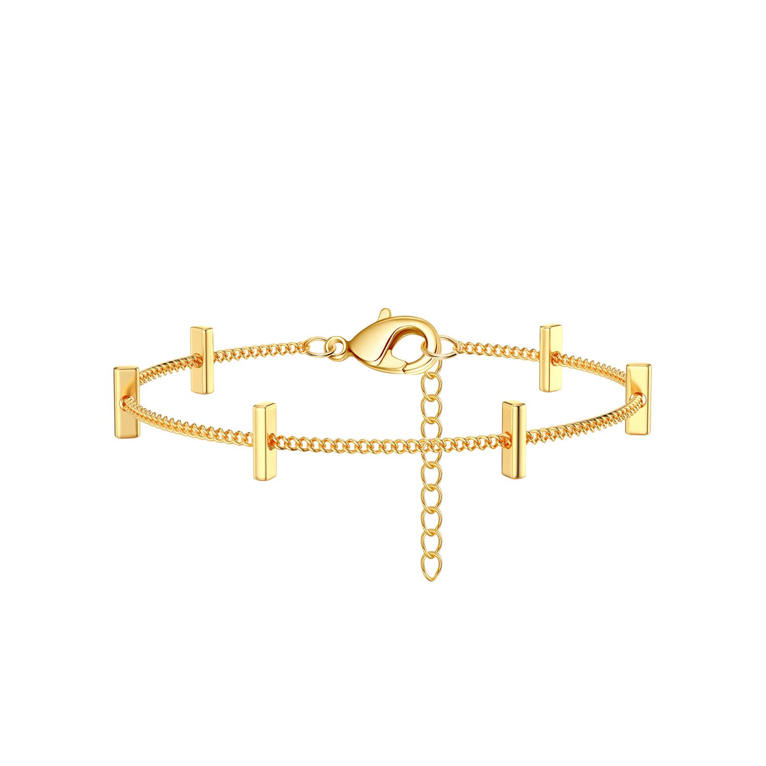 Womens Dainty Gold Chain Bracelet,Simple Layered Chain Bracelets,Beaded Turquoise Bracelet,Charm Crystal Bar,Heart,Karma,Triangle,Pearl Bracelets for Women