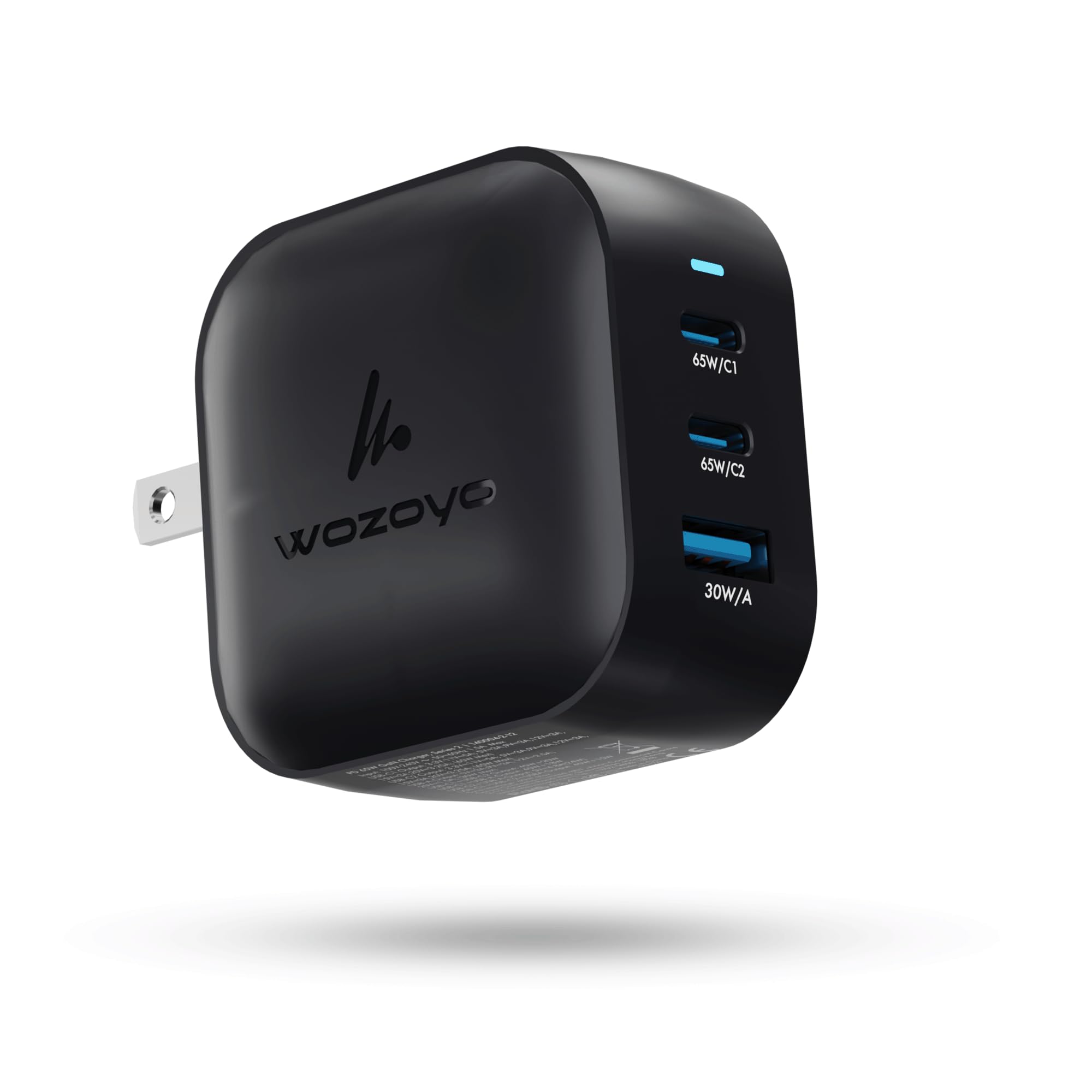 Wozoyo 65W GaN Charger, Wozoyo 2XType-C & USB-A Superfast 2.0 Charging, Compatible for iPhone 17/16/16 Pro Max/15 Series/iPad Pro, Smartphones, Tablets and More, PD/PPS/QC 3.0,Compact Foldable Plug