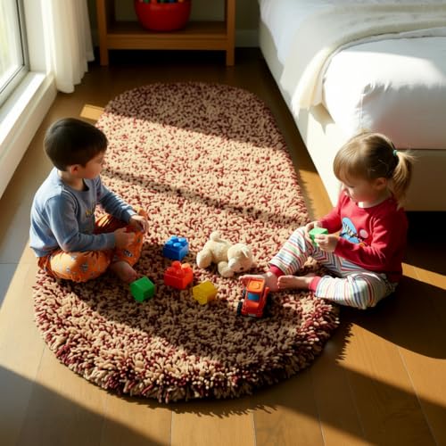 Image of Fluffy Silky Micro Fiber Polyster Carpet /Runner for Bedroom, Study Room, Playing Room, Guest Room ETC. 2x4 Feet, (red and Beige Mix)