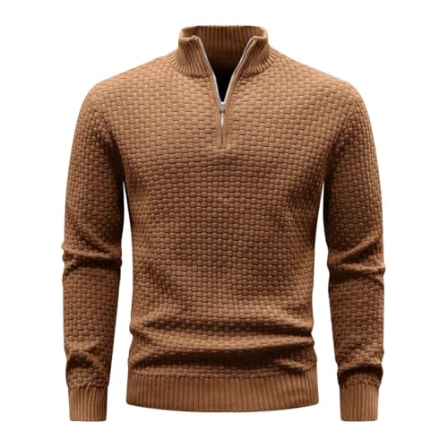 Men's Sweater Winter Warm Zip Up Pullover Knit Mock Neck Soft Solid Color Long Sleeve Sweaters2
