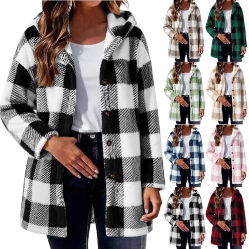 AUEZOIC Fleece Jacket for Women Hooded Plaid Sweatshirt Fuzzy Hoodie Jacket - image 1