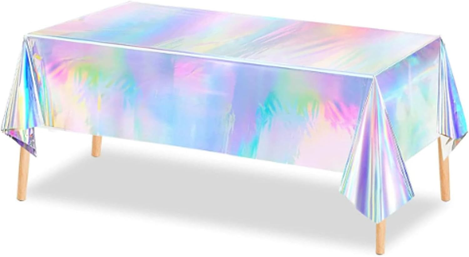 10 Pack Holographic Table Skirts – Iridescent Plastic Disposable Table Skirt for Party, Wedding, Birthday, Disco & Festival Decorations (54" x 108")(Silver-Pink,137 x 274 cm/54 * 108in)