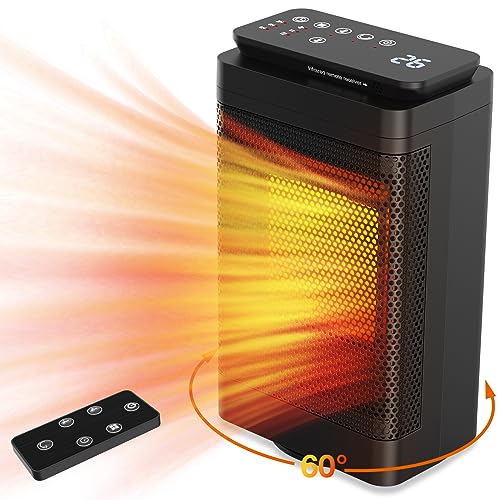 Altronia Electric Space Heater with Fan – 1500W Heaters Portable Small Room Heater Low Noise, Remote Control, Smart Timer, 3Heat Settings, Realtime Temperature, 60° Oscillation, Overheat Protection