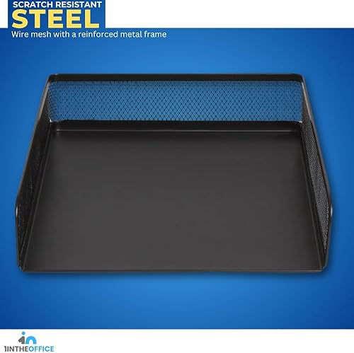 Miniatura 4 de 1InTheOffice Bandeja apilable para cartas, bandeja de cartas de carga frontal de malla de alambre negro mate