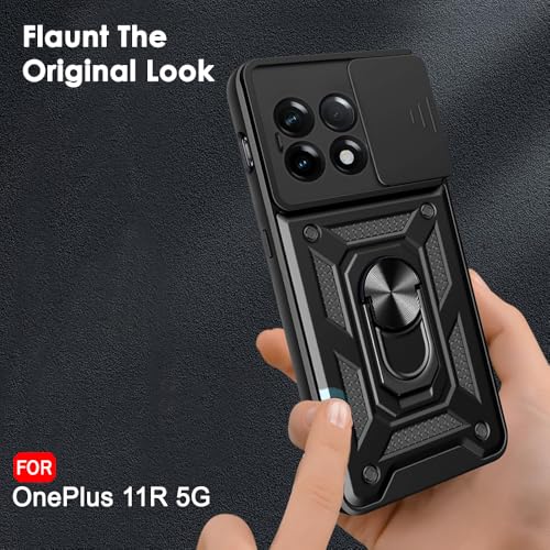 Image of TheGiftKart Tough Armor Bumper Back Cover Case for OnePlus 11R 5G | Ring Holder & Kickstand in-Built | 360 Degree Protection Back Case Cover for OnePlus 11R 5G (PC & TPU, Sliding Camera Cover, Black)