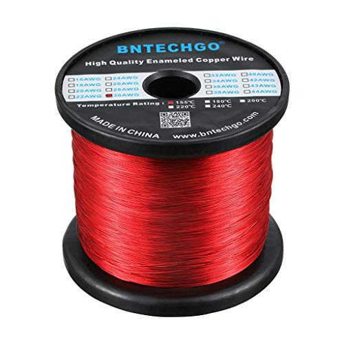 Image of BNTECHGO 30 AWG Magnet Wire - Enameled Copper Wire - Enameled Magnet Winding Wire - 5 lb - 0.0098 inch Diameter 1 Spool Coil Red Temperature Rating 155℃ Widely Used for Transformers Inductors