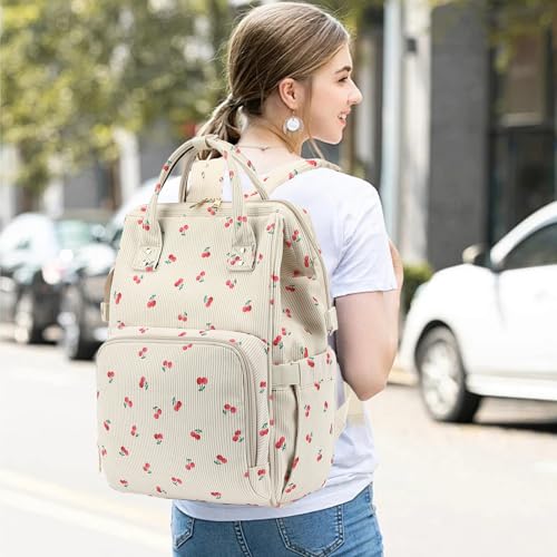 Women Corduroy College School Backpack Bookbag, 15.6 Inch Travel Laptop Backpack Casual Daypack (Cherry)2