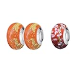 3 Authentic Murano Glass 925 Sterling Silver Charms for Pandora Bracelets, Multicolor Flower Charms for Pandora Bracelets, Bead Charms for Women Red #K45