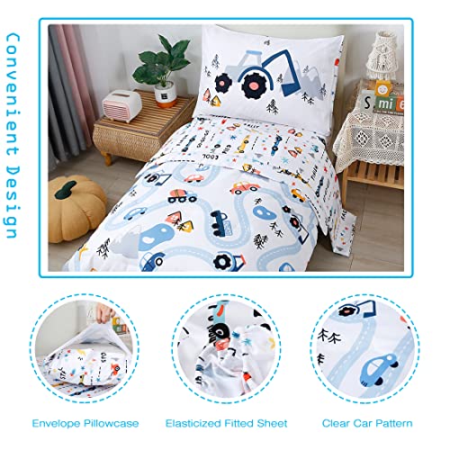 Perfemet RIK115 Toddler Bedding Kids 4 Pieces Bed In A Bag For Boys Cars Printed Microfiber Toddler Comforter Sets thumb #4