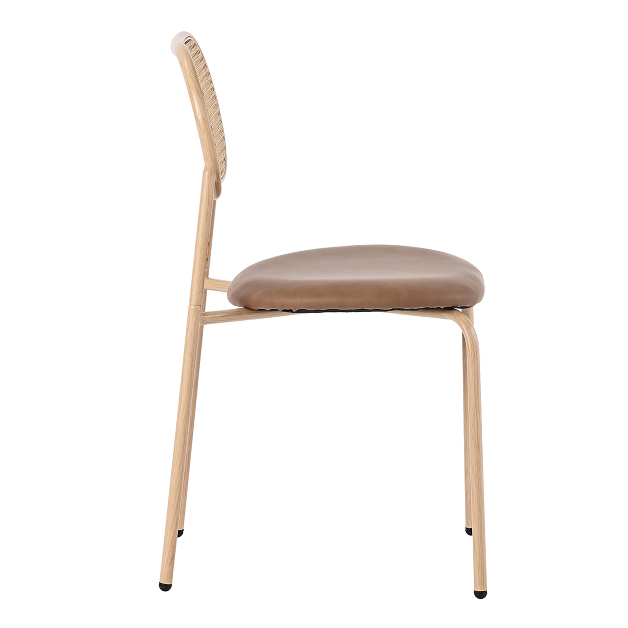 Merax Juego de 6 sillas de comedor, Sillas de cocina modernas con respaldo de ratán, Sillas de comedor con cuatro patas de soporte de metal, PU, Marrón