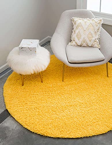 Image of CD Carpet Anti Slip Shaggy Fluffy Fur Rugs and Carpet for Living Room Bedroom Kids Room Plain Circle Carpets for Home with 2 Inch Thickness (Color Yallow Size 5x5 Feet Round)