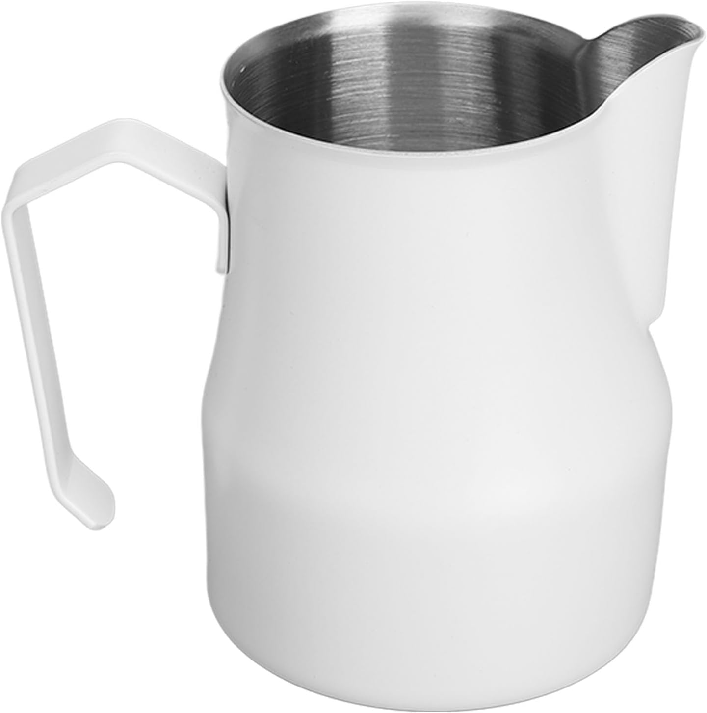 Professional Milk Frothing Pitcher 304 Stainless Steel Coffee Steaming Cup with Ergonomic Olecranon Spout for Fabulous Foam, 12oz Capacity (White 450ML)