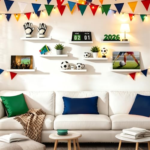 Image of upsimples Floating Shelves for Wall, Wall Shelves for Decor Storage Set of 6, Wall Mounted Wood Shelf for Bedroom, Living Room, Bathroom, Kitchen, Picture Ledge Shelf, White (Pack of 2)
