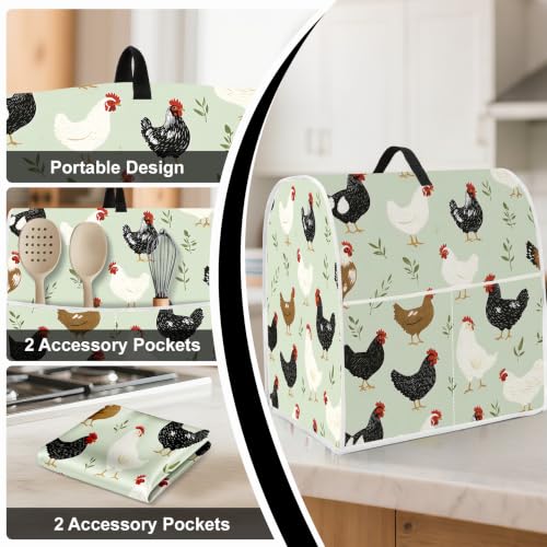 Image of Kitchen Dust Cover Compatible with 4.5 5 6 8 quart Stand Mixer, Kitchen Appliance Protective Covers with Top Handle and Pocket (Farm Chickens, For All 6-8 qt Mixer)