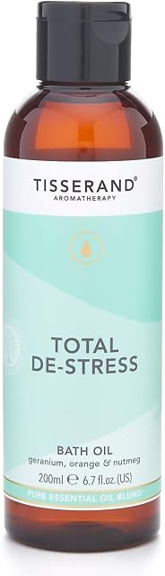 Tisserand Aromatherapy, Total De-Stress, Geranium Bath Oil With Nutmeg and Orange Essential Oils, Contains 100 Percent Pure Orange Essential Oil, 200ml