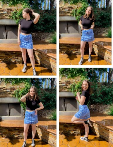 Ekouaer Women'S Exercise Travel Hiking Outdoor Walking Skirts Flattering Skort Blue Floral thumb #4