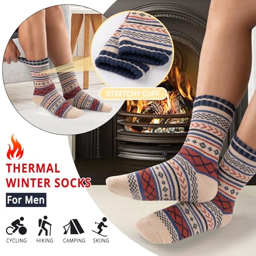 COOVAN Mens Wool Socks 5 Pairs Warm Thick Winter Wool Socks for Men Hiking Cozy Knit Thermal Crew Socks2